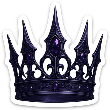 Change the gothic black crown to feature deep purple metal, sharp points, and dark purple gemstones for a mysterious, elegant vibe. Keep the background transparent. The style should maintain the gothic and elegant look of the original image. sticker