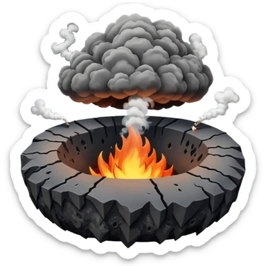 A smoking crater releasing dark ash clouds. sticker