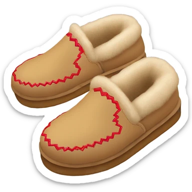 Ugg Camel slip-on slippers. A thin red zig-zag stitch only encircling ankles, VERY chunky platform sole. sticker