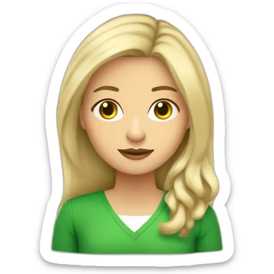 mujer rubia-pelo largo ondulado-ojos verdes-con cuaderno con bandera inglesa sticker