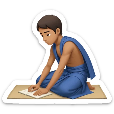 Man prostrating down wearing cloth writing STEREOBOI sticker