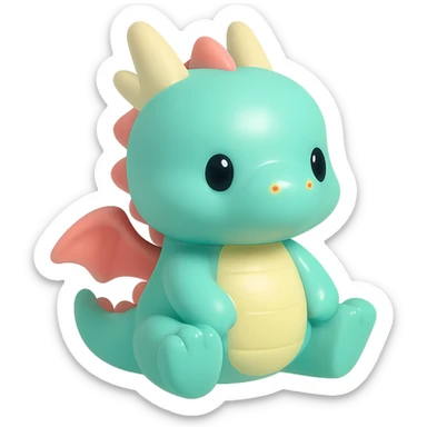 fantasy dragon, vinyl figure style, chibi proportions, vibrant colors, glossy look, simple background sticker