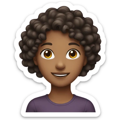 smiling girl with dark brown curly hair sticker