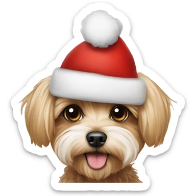 Yorkie poodle wearing Santa hat sticker