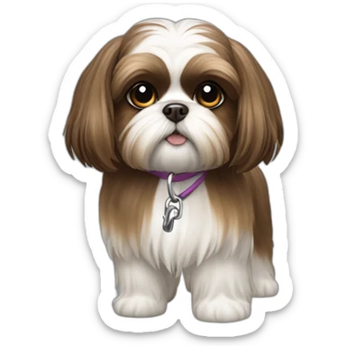 Girl-long-brown-hair walking shih-tzu-dog-on-leash sticker