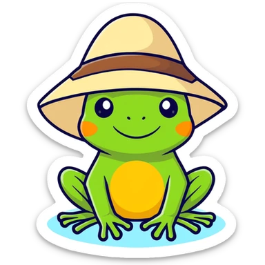 Frog wearing sun hat sticker
