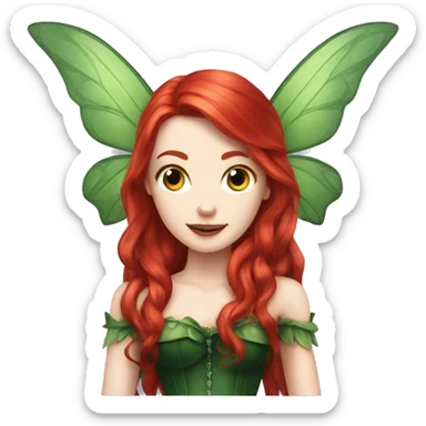 Fairy with long red hair pale skin deep green wings and green corset sticker