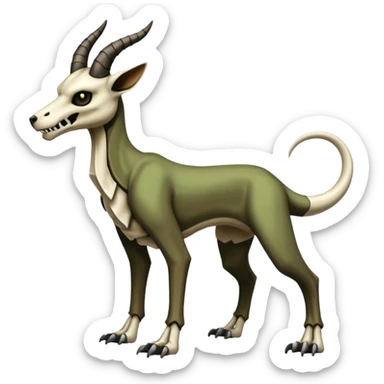 Skeletal horned Cubone-Marowak-Houndoom-Anubis-Zygarde-Wendigo-Fakémon-hybrid-creature (full body), 4 legs sticker