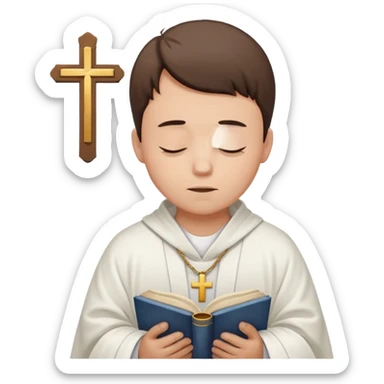Guy who reads Bible with cross on it and with his eyes closed in prayer and without anything in the background  sticker