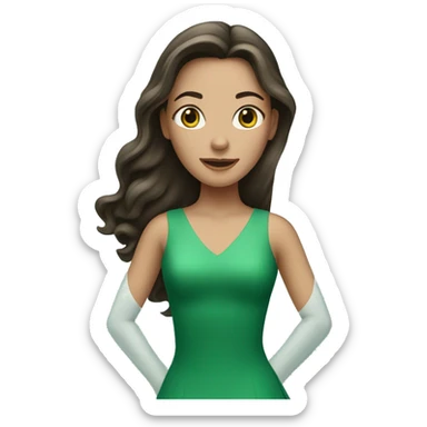 brunette woman with long hair ice skating in a green dress sticker