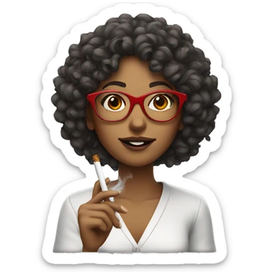 Girl with curly hair and red glasses smoking sticker