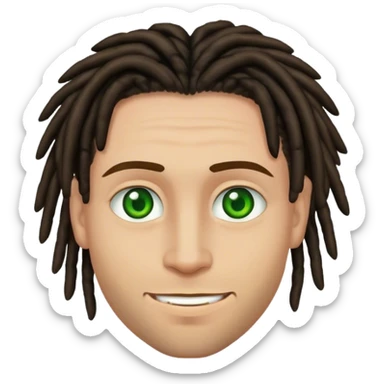 man light skinned, short dark brown dreads, and green eyes. smirking sticker