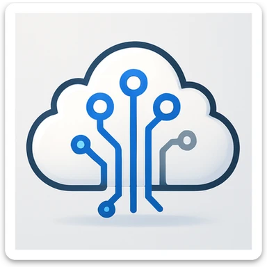 AI service emoji, cloud with circuit lines, tech vibe sticker