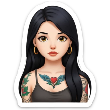 Tattoo girl with long black hair sticker