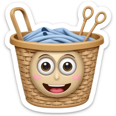 Laundry basket with magic wand and eyes and a mouth sticker