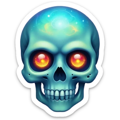 cosmic skull with glowing eyes and galaxy colors sticker