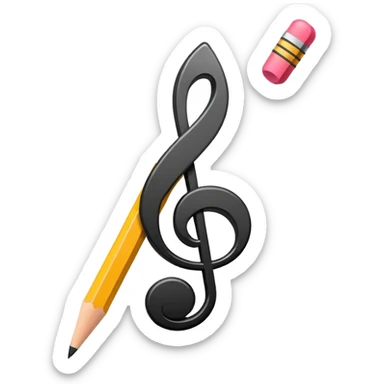Minimalistic flat vector icon, iOS style, thin black contour on white background. Musical note with a pencil crossing it. Clean, no text, no shadows sticker