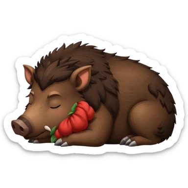 dark brown and fluffy boar full body, sleeping sticker