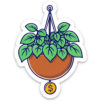 Plectranthus Verticillatus with cascading vines and perfect circle-shaped leaves like coins in a coconut fiber hanging basket sticker