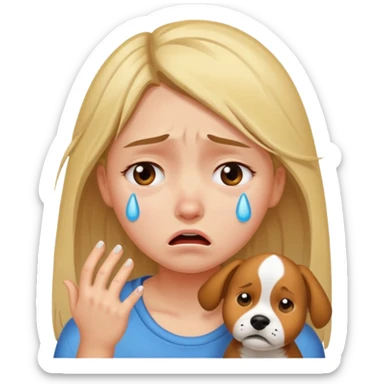 a very upset girl who lost her dog sticker