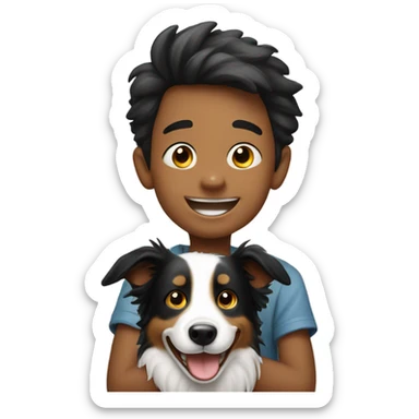 happy boy with  a Border Collie. sticker