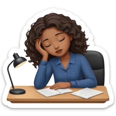 Pretty black model, brown eyes, soft wavy hair, falling asleep at desk sticker
