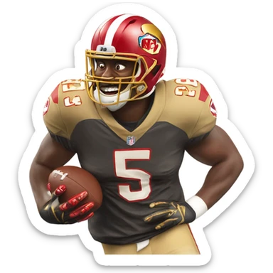 The face of an NFL player who has a red and gold jersey and his number 54 and is laughing as hard as he possibly can sticker
