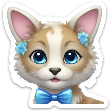 Anthro Cute Cool Kawaii gorgeous sparkly ethereal fantasy animal creature with blue eyes furry sona with flowers and bow tie beautiful aesthetic sticker