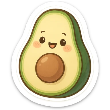a smiling avocado with rosy cheeks, chibi sticker style sticker