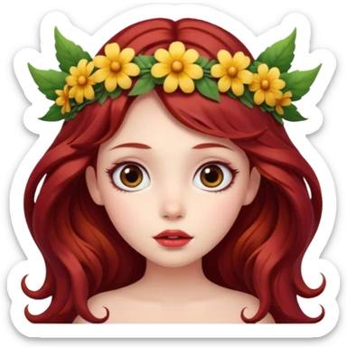 long and wavy dark red haired girl, with thick lips, big eyes and she looks like a fairy sticker
