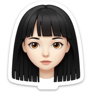 девушка с бледной кожей у неё длиные прямые черные волосы и челка ниже бровей глаза уоричневого цвета sticker