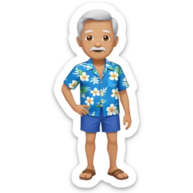 old man in blue  hawaiian shirt blue short full body sticker