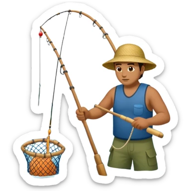 A Polynesian fisherman in the water fishing with a net at the water's edge sticker