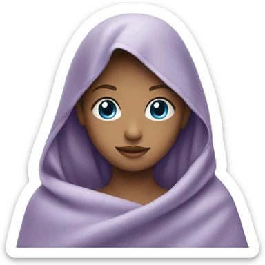 lilac blanket wrapped around young girl with blue eyes sticker