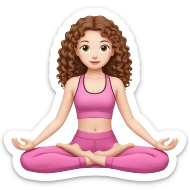 pale white girl with long brown curly hair yoga pink sticker