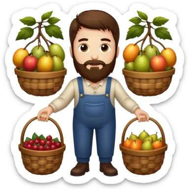 full body man long brown hair brown eyes medium beard white skin holding basket of strange glowing fruits sticker