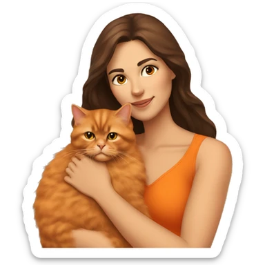 Brunette woman snuggling Orange Persian cat sticker