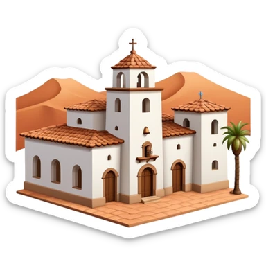 Spanish mission style house with bell tower, arches, and clay tile roof sticker