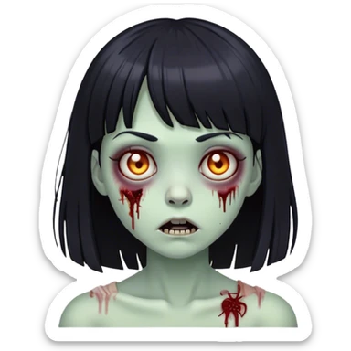 zombie girl with black hair and BANGS sticker