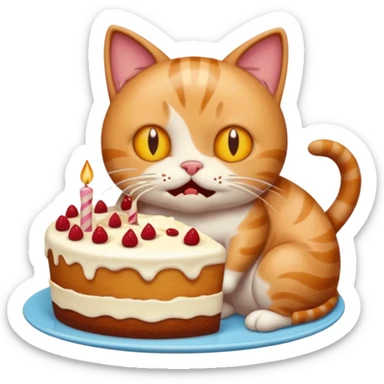 Cat vomiting because of eating cake sticker