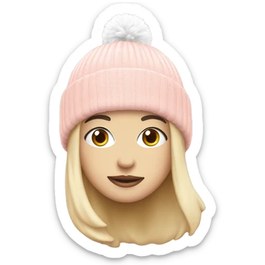 a light pink beanie with white pompom by itself sticker