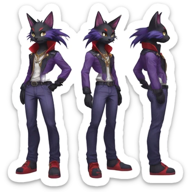 cool edgy anthro godly black purple red ethereal fantasy beautiful elegant nargacuga-Noivern-cat-Fakemon wearing a collar, cargo pants, full body sticker