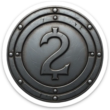 Minimal emoji, gothic metal coin made of black steel, engraved number 2 at the center, ancient industrial aesthetic, worn metal texture, no glow, no neon, flat emoji design, centered, transparent background sticker
