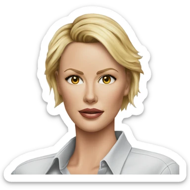 ultra realistic charlize theron wearing shirt sticker