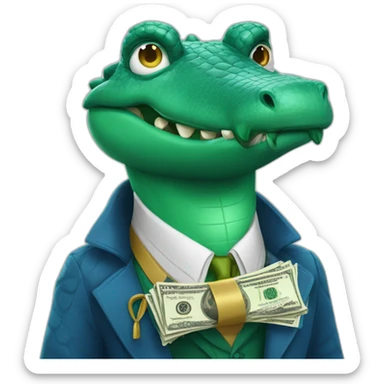 Professor crocodile wearing blue without hat with dollars cash sticker