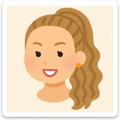 Beyonce's head in Irasutoya style, smiling, cartoon simplicity, pastel palette, gentle features sticker