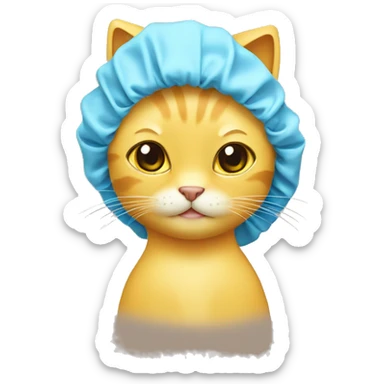 yellow cat in shower cap sticker