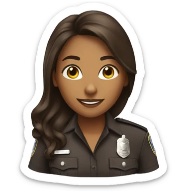 A police woman, brown skin., long hair, happy sticker