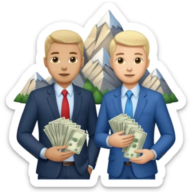 deux chef d'entreprise, un en train de compter sa montagne de billet et le deuxième derrière lui  poche vide pas d'argent  sticker