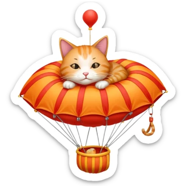 sleepy cat riding red parachute sticker